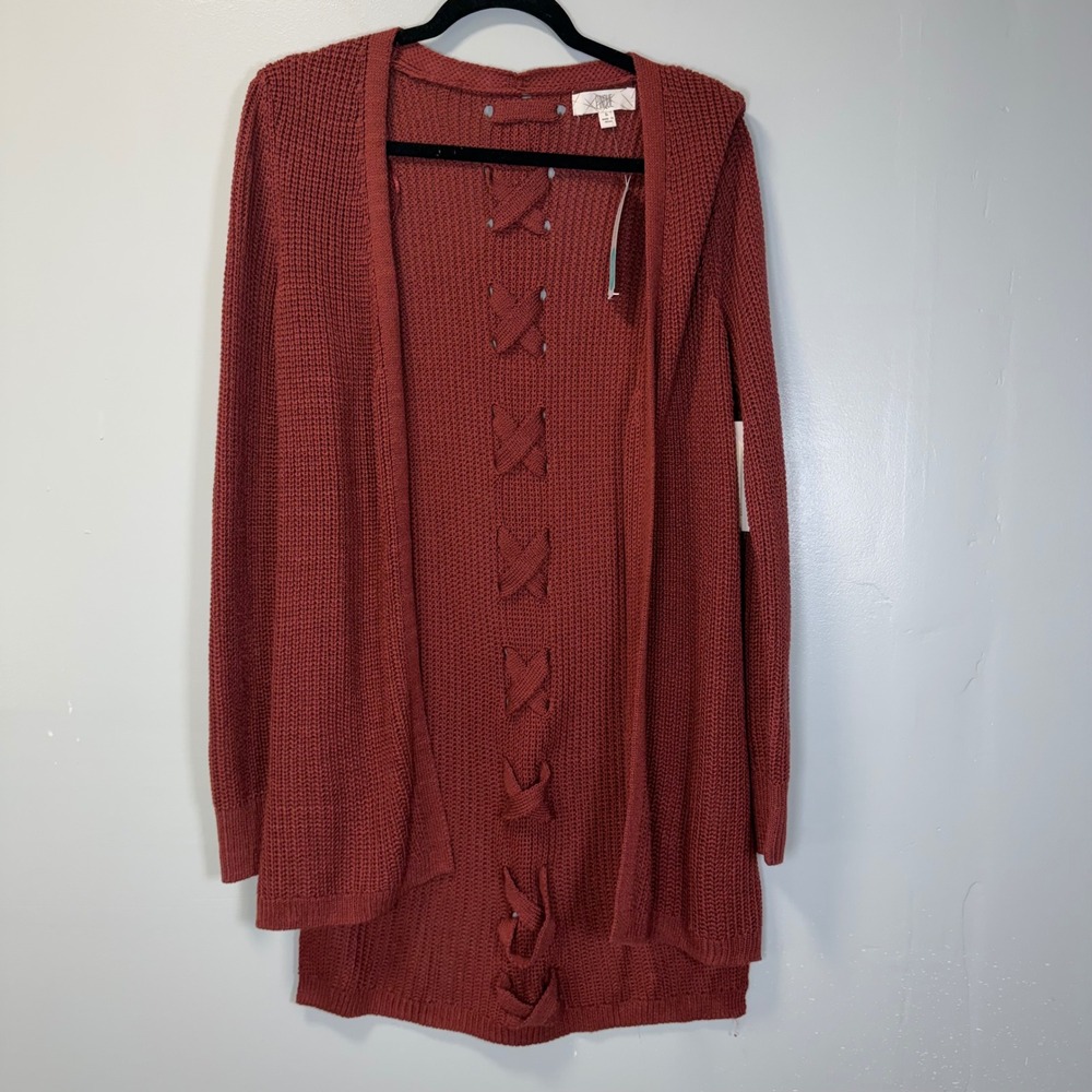 Pinque Balmy Clay Braided Back Open Front Cardigan Sweater Stitch Fix NWT‎ Large